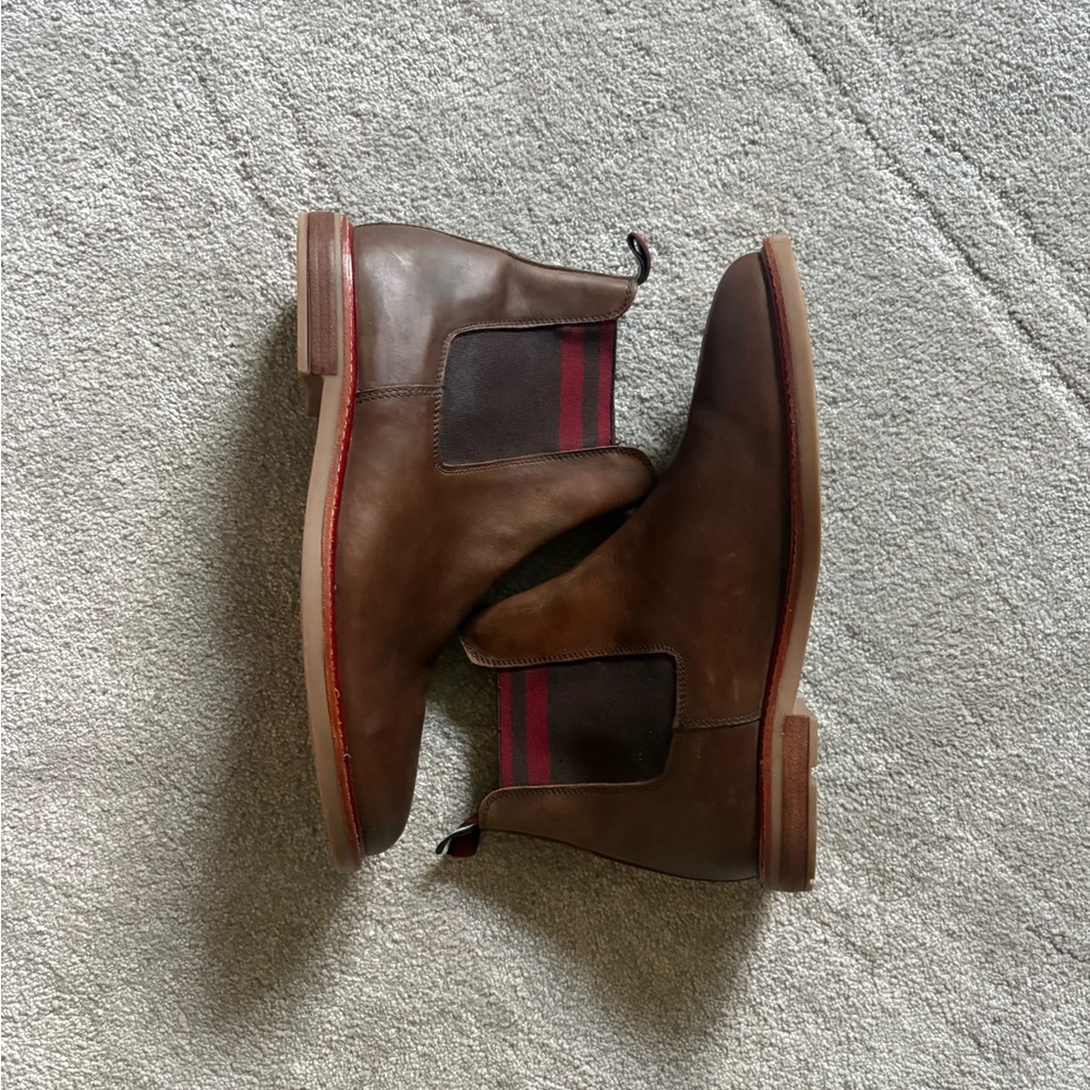 Ben Sherman Dark Brown Chelsea Boots with Red Accents